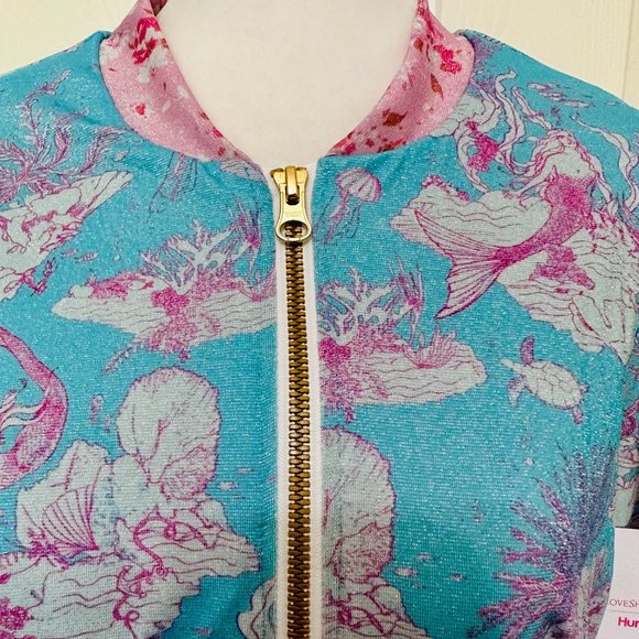 LOVESHACKFANCY X HURLEY UNDER THE SEA MERMAID METALLIC CROPPED BOMBER JACKET MD - Picture 3 of 11
